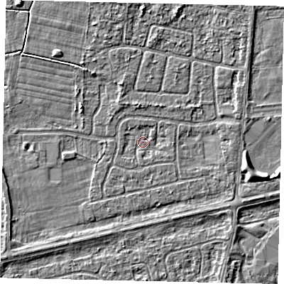 Shaded relief map of the ground around HU47NU, computed from Environment Agency LiDAR. The ground here sits at about 2 m above sea level and falls 3 m across the surrounding 800 m. Surface water reaching this point runs off ground lying to the north, 1.5 m higher.