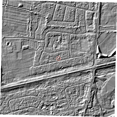 Shaded relief map of the ground around HU47NX, computed from Environment Agency LiDAR. The ground here sits at about 3 m above sea level and falls 4 m across the surrounding 800 m. Surface water reaching this point runs off ground lying to the west-north-west, 0.5 m higher.
