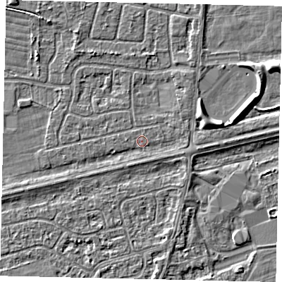 Shaded relief map of the ground around HU47NZ, computed from Environment Agency LiDAR. The ground here sits at about 3 m above sea level and falls 5 m across the surrounding 800 m. Surface water reaching this point runs off ground lying to the west, 0.5 m higher.