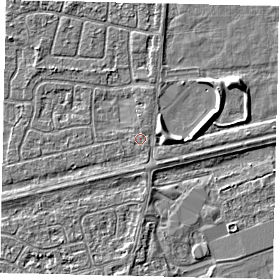 Shaded relief map of the ground around HU47PA, computed from Environment Agency LiDAR. The ground here sits at about 3 m above sea level and falls 5 m across the surrounding 800 m. The ground contributing surface water to this point lies to the north-east.