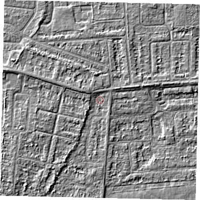 Shaded relief map of the ground around HU47PP, computed from Environment Agency LiDAR. The ground here sits at about 3 m above sea level and falls 3 m across the surrounding 800 m. Surface water reaching this point runs off ground lying to the west-north-west, 1.5 m higher.