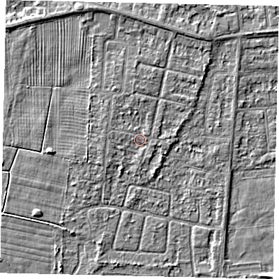 Shaded relief map of the ground around HU47QA, computed from Environment Agency LiDAR. The ground here sits at about 3 m above sea level and falls 3 m across the surrounding 800 m. Surface water reaching this point runs off ground lying to the north, 1.1 m higher.