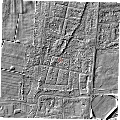 Shaded relief map of the ground around HU47QD, computed from Environment Agency LiDAR. The ground here sits at about 3 m above sea level and falls 3 m across the surrounding 800 m. Surface water reaching this point runs off ground lying to the north-west, 2.2 m higher.