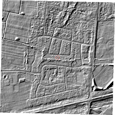 Shaded relief map of the ground around HU47QF, computed from Environment Agency LiDAR. The ground here sits at about 3 m above sea level and falls 3 m across the surrounding 800 m. Surface water reaching this point runs off ground lying to the west-north-west, 1.3 m higher.