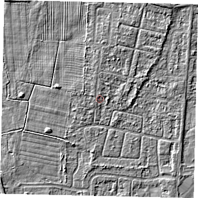 Shaded relief map of the ground around HU47QL, computed from Environment Agency LiDAR. The ground here sits at about 3 m above sea level and falls 3 m across the surrounding 800 m. Surface water reaching this point runs off ground lying to the east, 1.6 m higher.