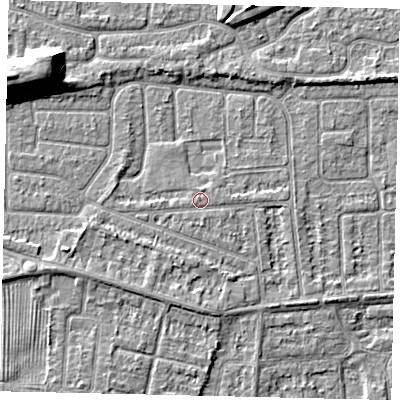 Shaded relief map of the ground around HU47RE, computed from Environment Agency LiDAR. The ground here sits at about 3 m above sea level and falls 9 m across the surrounding 800 m. The ground contributing surface water to this point lies to the north.