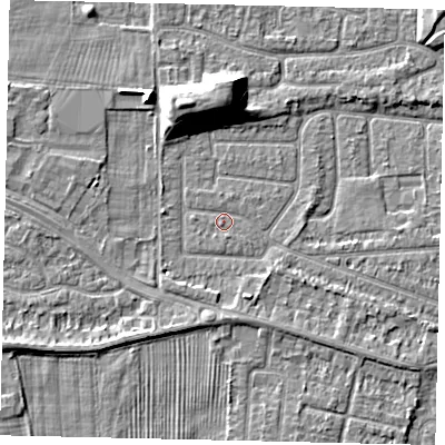 Shaded relief map of the ground around HU47RH, computed from Environment Agency LiDAR. The ground here sits at about 3 m above sea level and falls 9 m across the surrounding 800 m. Surface water reaching this point runs off ground lying to the north-north-west, 8.1 m higher.