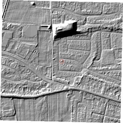 Shaded relief map of the ground around HU47RQ, computed from Environment Agency LiDAR. The ground here sits at about 3 m above sea level and falls 9 m across the surrounding 800 m. Surface water reaching this point runs off ground lying to the north, 8.1 m higher.