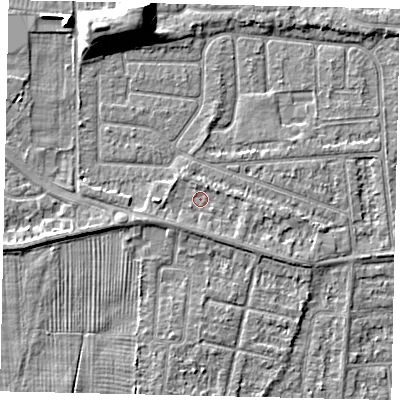 Shaded relief map of the ground around HU47SB, computed from Environment Agency LiDAR. The ground here sits at about 3 m above sea level and falls 9 m across the surrounding 800 m. Surface water reaching this point runs off ground lying to the north-north-east, 1.0 m higher.