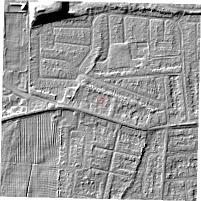 Shaded relief map of the ground around HU47SD, computed from Environment Agency LiDAR. The ground here sits at about 3 m above sea level and falls 9 m across the surrounding 800 m. Surface water reaching this point runs off ground lying to the south-east, 0.9 m higher.