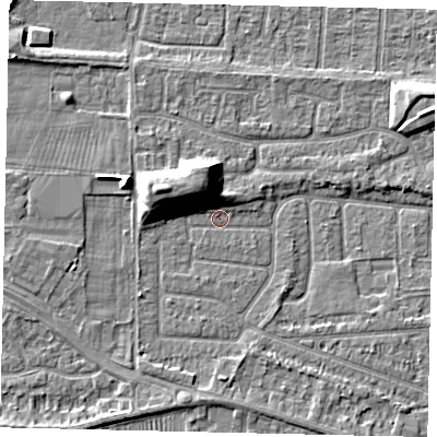 Shaded relief map of the ground around HU47SH, computed from Environment Agency LiDAR. The ground here sits at about 3 m above sea level and falls 9 m across the surrounding 800 m. Surface water reaching this point runs off ground lying to the west-north-west, 8.0 m higher.