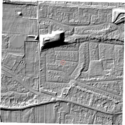 Shaded relief map of the ground around HU47SJ, computed from Environment Agency LiDAR. The ground here sits at about 3 m above sea level and falls 9 m across the surrounding 800 m. Surface water reaching this point runs off ground lying to the west-south-west, 0.7 m higher.