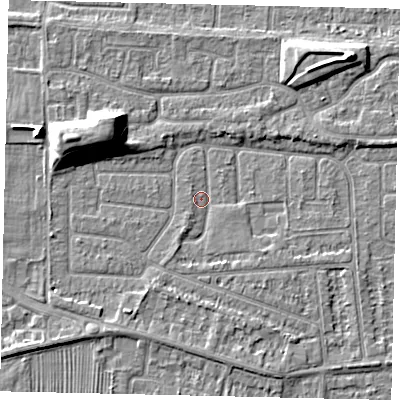Shaded relief map of the ground around HU47SL, computed from Environment Agency LiDAR. The ground here sits at about 3 m above sea level and falls 9 m across the surrounding 800 m. Surface water reaching this point runs off ground lying to the south-east, 1.3 m higher.