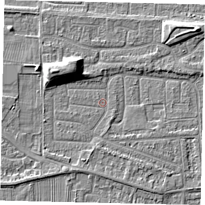 Shaded relief map of the ground around HU47SN, computed from Environment Agency LiDAR. The ground here sits at about 3 m above sea level and falls 9 m across the surrounding 800 m. Surface water reaching this point runs off ground lying to the west-north-west, 8.2 m higher.