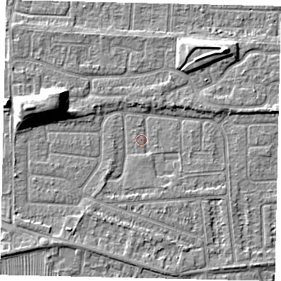 Shaded relief map of the ground around HU47SP, computed from Environment Agency LiDAR. The ground here sits at about 2 m above sea level and falls 9 m across the surrounding 800 m. Surface water reaching this point runs off ground lying to the south, 0.9 m higher.