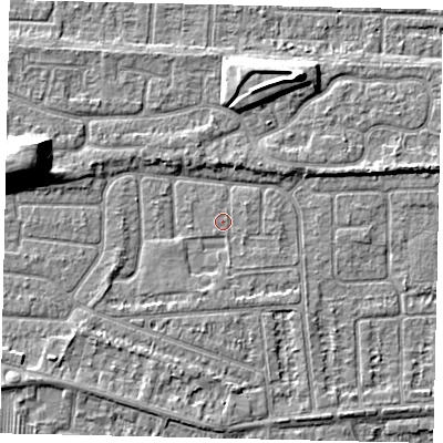 Shaded relief map of the ground around HU47SR, computed from Environment Agency LiDAR. The ground here sits at about 2 m above sea level and falls 9 m across the surrounding 800 m. Surface water reaching this point runs off ground lying to the south-south-west, 1.3 m higher.