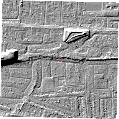 Shaded relief map of the ground around HU47SW, computed from Environment Agency LiDAR. The ground here sits at about 2 m above sea level and falls 9 m across the surrounding 800 m. Surface water reaching this point runs off ground lying to the west, 8.6 m higher.