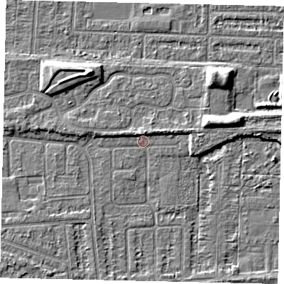 Shaded relief map of the ground around HU47SX, computed from Environment Agency LiDAR. The ground here sits at about 2 m above sea level and falls 6 m across the surrounding 800 m. Surface water reaching this point runs off ground lying to the east-north-east, 4.4 m higher.