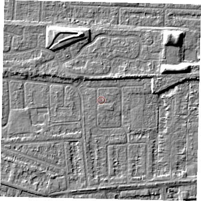 Shaded relief map of the ground around HU47SY, computed from Environment Agency LiDAR. The ground here sits at about 2 m above sea level and falls 6 m across the surrounding 800 m. Surface water reaching this point runs off ground lying to the east, 0.5 m higher.