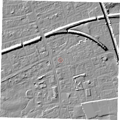 Shaded relief map of the ground around HU51AF, computed from Environment Agency LiDAR. The ground here sits at about 2 m above sea level and falls 9 m across the surrounding 800 m. Surface water reaching this point runs off ground lying to the south-west, 0.7 m higher.