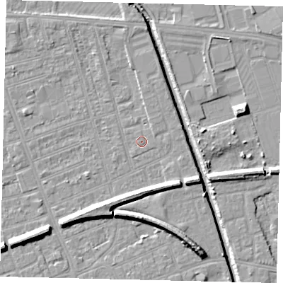 Shaded relief map of the ground around HU51AG, computed from Environment Agency LiDAR. The ground here sits at about 2 m above sea level and falls 9 m across the surrounding 800 m. Surface water reaching this point runs off ground lying to the north-north-east, 1.3 m higher.