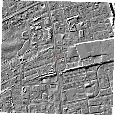 Shaded relief map of the ground around HU51AH, computed from Environment Agency LiDAR. The ground here sits at about 2 m above sea level and falls 10 m across the surrounding 800 m. Surface water reaching this point runs off ground lying to the south-east, 0.6 m higher.