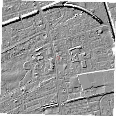 Shaded relief map of the ground around HU51AN, computed from Environment Agency LiDAR. The ground here sits at about 2 m above sea level and falls 9 m across the surrounding 800 m. Surface water reaching this point runs off ground lying to the south-south-west, 1.4 m higher.