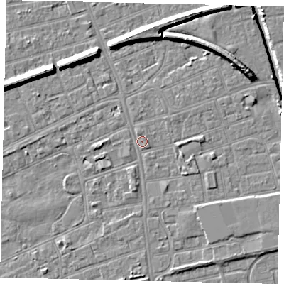Shaded relief map of the ground around HU51AX, computed from Environment Agency LiDAR. The ground here sits at about 2 m above sea level and falls 9 m across the surrounding 800 m. Surface water reaching this point runs off ground lying to the south-east, 2.0 m higher.