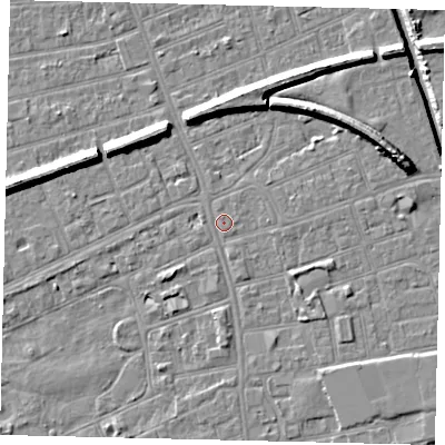 Shaded relief map of the ground around HU51BA, computed from Environment Agency LiDAR. The ground here sits at about 2 m above sea level and falls 9 m across the surrounding 800 m. Surface water reaching this point runs off ground lying to the south-south-east, 0.6 m higher.