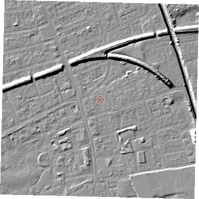 Shaded relief map of the ground around HU51BD, computed from Environment Agency LiDAR. The ground here sits at about 2 m above sea level and falls 10 m across the surrounding 800 m. Surface water reaching this point runs off ground lying to the south-west, 0.7 m higher.