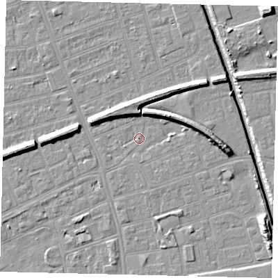 Shaded relief map of the ground around HU51BE, computed from Environment Agency LiDAR. The ground here sits at about 2 m above sea level and falls 10 m across the surrounding 800 m. Surface water reaching this point runs off ground lying to the north-east, 6.2 m higher.