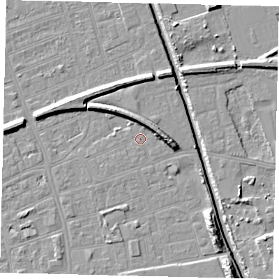 Shaded relief map of the ground around HU51BJ, computed from Environment Agency LiDAR. The ground here sits at about 3 m above sea level and falls 11 m across the surrounding 800 m. Surface water reaching this point runs off ground lying to the east, 6.4 m higher.