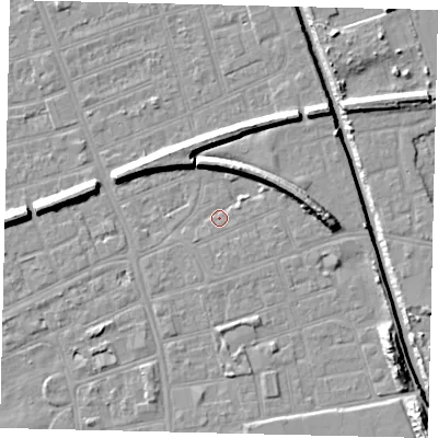 Shaded relief map of the ground around HU51BL, computed from Environment Agency LiDAR. The ground here sits at about 2 m above sea level and falls 11 m across the surrounding 800 m. Surface water reaching this point runs off ground lying to the east-north-east, 5.0 m higher.