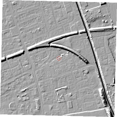 Shaded relief map of the ground around HU51BN, computed from Environment Agency LiDAR. The ground here sits at about 2 m above sea level and falls 11 m across the surrounding 800 m. Surface water reaching this point runs off ground lying to the north-east, 6.0 m higher.