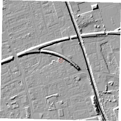 Shaded relief map of the ground around HU51BP, computed from Environment Agency LiDAR. The ground here sits at about 3 m above sea level and falls 10 m across the surrounding 800 m. Surface water reaching this point runs off ground lying to the north-west, 1.3 m higher.