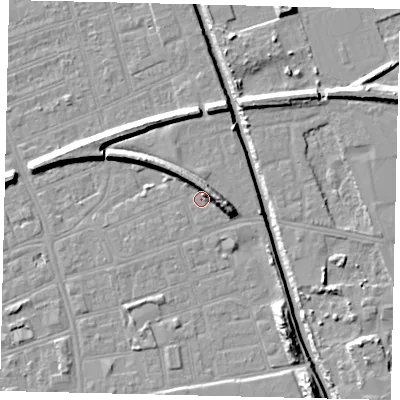 Shaded relief map of the ground around HU51BS, computed from Environment Agency LiDAR. The ground here sits at about 3 m above sea level and falls 11 m across the surrounding 800 m. Surface water reaching this point runs off ground lying to the east, 6.4 m higher.