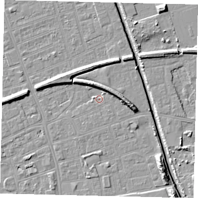 Shaded relief map of the ground around HU51BW, computed from Environment Agency LiDAR. The ground here sits at about 2 m above sea level and falls 10 m across the surrounding 800 m. Surface water reaching this point runs off ground lying to the north-north-east, 6.0 m higher.