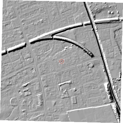 Shaded relief map of the ground around HU51BY, computed from Environment Agency LiDAR. The ground here sits at about 3 m above sea level and falls 11 m across the surrounding 800 m. Surface water reaching this point runs off ground lying to the north-east, 5.0 m higher.