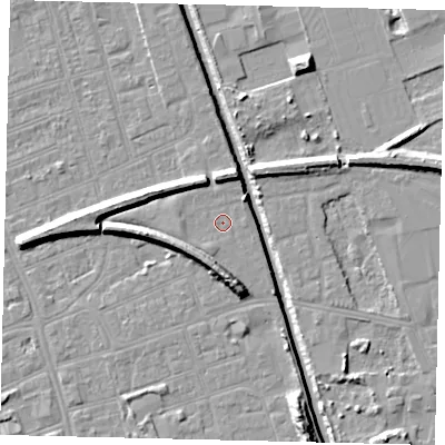Shaded relief map of the ground around HU51DA, computed from Environment Agency LiDAR. The ground here sits at about 3 m above sea level and falls 10 m across the surrounding 800 m. Surface water reaching this point runs off ground lying to the north-east, 1.3 m higher.