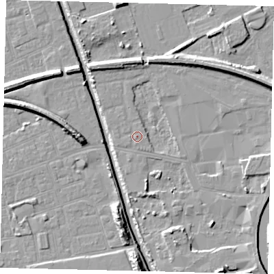 Shaded relief map of the ground around HU51DD, computed from Environment Agency LiDAR. The ground here sits at about 3 m above sea level and falls 11 m across the surrounding 800 m. Surface water reaching this point runs off ground lying to the north-north-west, 3.8 m higher.