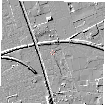 Shaded relief map of the ground around HU51DE, computed from Environment Agency LiDAR. The ground here sits at about 3 m above sea level and falls 10 m across the surrounding 800 m. Surface water reaching this point runs off ground lying to the south-east, 1.9 m higher.
