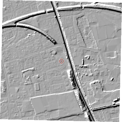 Shaded relief map of the ground around HU51DP, computed from Environment Agency LiDAR. The ground here sits at about 2 m above sea level and falls 11 m across the surrounding 800 m. Surface water reaching this point runs off ground lying to the west-south-west, 0.7 m higher.