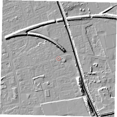 Shaded relief map of the ground around HU51DR, computed from Environment Agency LiDAR. The ground here sits at about 3 m above sea level and falls 11 m across the surrounding 800 m. Surface water reaching this point runs off ground lying to the north, 6.6 m higher.