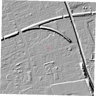 Shaded relief map of the ground around HU51DU, computed from Environment Agency LiDAR. The ground here sits at about 3 m above sea level and falls 11 m across the surrounding 800 m. The ground contributing surface water to this point lies to the south-south-west.