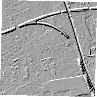 Shaded relief map of the ground around HU51DW, computed from Environment Agency LiDAR. The ground here sits at about 3 m above sea level and falls 11 m across the surrounding 800 m. The ground contributing surface water to this point lies to the west-north-west.