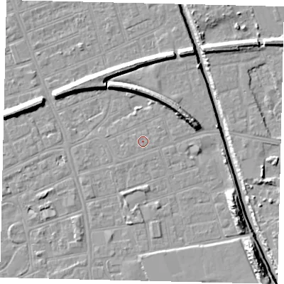 Shaded relief map of the ground around HU51DX, computed from Environment Agency LiDAR. The ground here sits at about 3 m above sea level and falls 11 m across the surrounding 800 m. The ground contributing surface water to this point lies to the west-south-west.
