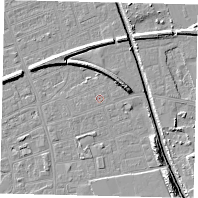 Shaded relief map of the ground around HU51DY, computed from Environment Agency LiDAR. The ground here sits at about 3 m above sea level and falls 11 m across the surrounding 800 m. Surface water reaching this point runs off ground lying to the north, 0.5 m higher.
