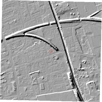 Shaded relief map of the ground around HU51DZ, computed from Environment Agency LiDAR. The ground here sits at about 3 m above sea level and falls 11 m across the surrounding 800 m. Surface water reaching this point runs off ground lying to the north-north-east, 6.4 m higher.