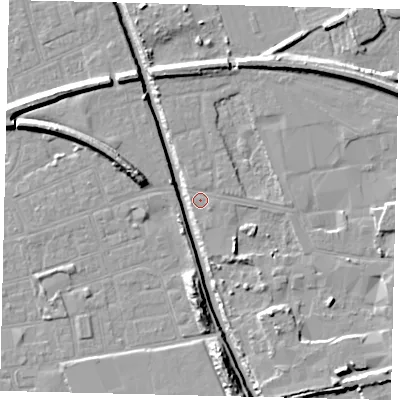 Shaded relief map of the ground around HU51EE, computed from Environment Agency LiDAR. The ground here sits at about 3 m above sea level and falls 11 m across the surrounding 800 m. Surface water reaching this point runs off ground lying to the north-north-west, 3.9 m higher.