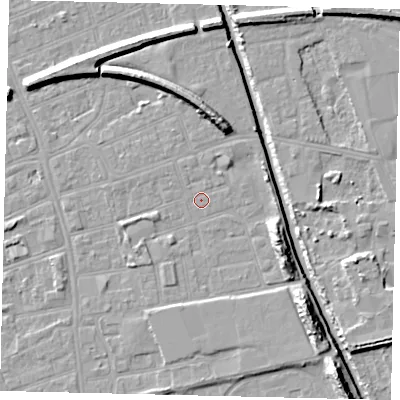 Shaded relief map of the ground around HU51EZ, computed from Environment Agency LiDAR. The ground here sits at about 2 m above sea level and falls 11 m across the surrounding 800 m. Surface water reaching this point runs off ground lying to the south-east, 8.4 m higher.